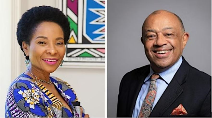 Two photos next to each other of Professor Mamokgethi Phakeng (Vice Chancellor of the University of Cape Town, South Africa) and the Rt. Hon the Lord Paul Boateng